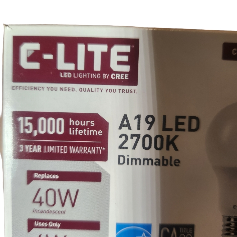 24 Pack Dimmable LIGHT BULB CREE C-LITE LED 40W Replacement A19 Soft White 2700k - Picture 3 of 8